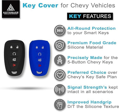 Autobase Silicone Key Fob Cover for Chevy Malibu Camaro Trax Traverse Trailblazer Sonic Cruze Blazer Volt Equinox Spark | Key Protection Case 2 Pcs (Black & Blue)