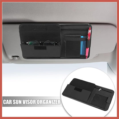 ACROPIX Black Universal Car Sun Visor Organizer Sunglasses Case Storage Pocket Hook and Loop Tape ABS PU Leather for SUV RV Truck Car Parts