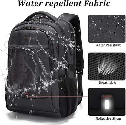 DUSLANG 17 Inch Laptop Backpack for Travel Water Resistant College Backpack for Men Women Laptop Bag with USB Charging Port and Clear Cosmetic Bag, Black