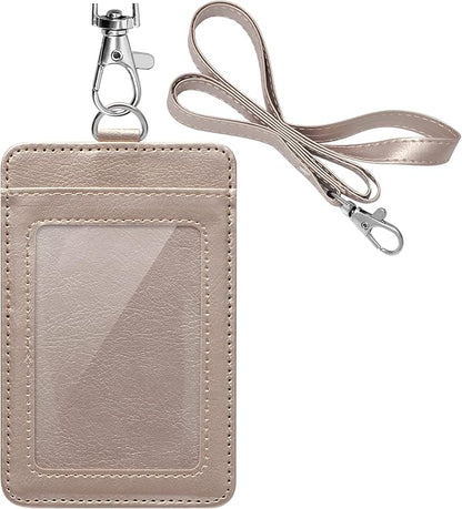 PU Leather ID Badge Holder, Life-Mate ID Badge Holder with 1 Clear ID Window 1 Credit Card Slot and PU Leather Lanyard for Badge Credit Cards College ID Cards in Blonde