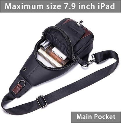 LUKZIJAES Genuine Leather Sling Bag for Men Contrast Color Vintage Crossbody Bag Men Chest Pack Mens Cross Shoulder Bags Hiking Daypacks Travel Backpack (#2-Black)