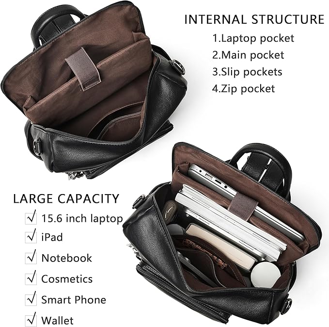 Shrrie Vegan Leather Laptop Backpack for Women 15.6 inch Work Backpack Fashion Travel Backpack Purse for Travel College Work
