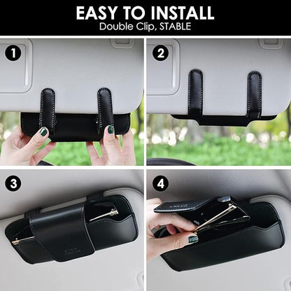 Sunglass Holder for Car Visor, Car Sunglasses Holder Leather, Eyeglasses Holder Glasses Storage Case Visor Accessories