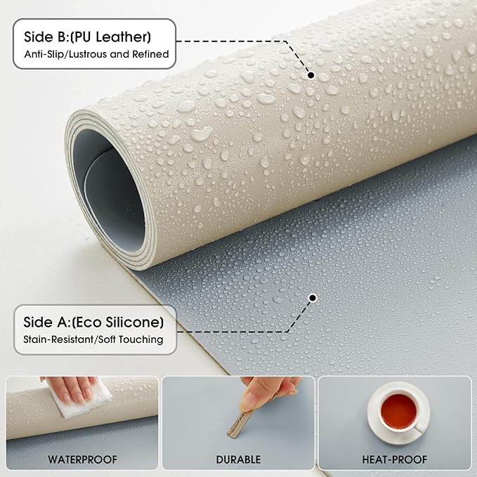 Leather Desk Pad Protector 35.4×17inch Non-Slip Large Gaming Mouse Pad Waterproof Desk Writing Pad Desk Blotter Laptop and Keyboard Mat for Office and Home(Light Blue)