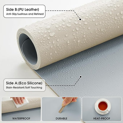 Leather Desk Pad Protector 35.4×17inch Non-Slip Large Gaming Mouse Pad Waterproof Desk Writing Pad Desk Blotter Laptop and Keyboard Mat for Office and Home(Light Blue)