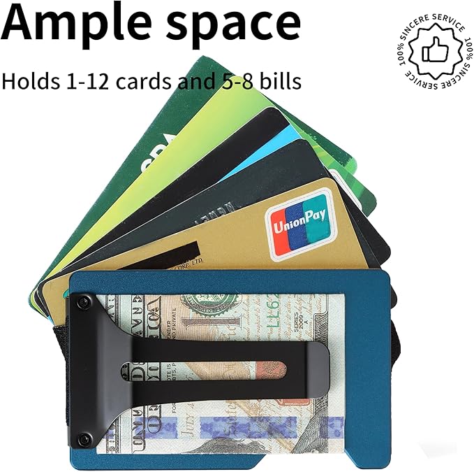 Slim Wallet for Men,RFID Blocking Minimalist Metal Wallet, Money Clip/Cash Holder, Front Pocket Aluminum Credit Card Holder, Ideal Gift for Men-Matte Blue