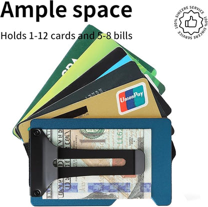 Slim Wallet for Men,RFID Blocking Minimalist Metal Wallet, Money Clip/Cash Holder, Front Pocket Aluminum Credit Card Holder, Ideal Gift for Men-Matte Blue