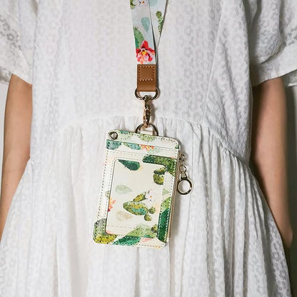 Lanyard Wallet,Wallet Lanyard,lanyards for id Badges,lanyards for id Badges for Women,Lanyard Wallet for Women,Fashion Badge Holder with Zipper（Cactus）