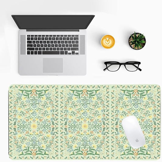 Vintage Botanical Print Desk Mat, Classic PU Leather Desk Pad for Women - Large Non-Slip Office Mat for an Elegant Gaming & Home Workspace（31.5 * 15.75in）