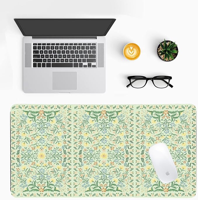 Vintage Botanical Print Desk Mat, Classic PU Leather Desk Pad for Women - Large Non-Slip Office Mat for an Elegant Gaming & Home Workspace(23.6x11.8 Inch)