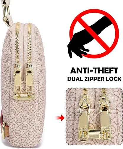 INICAT Anti Theft Crossbody Bag for Women, Small RFID Blocking Sling Purse with Zipper Lock for Travel, Vegan Leather