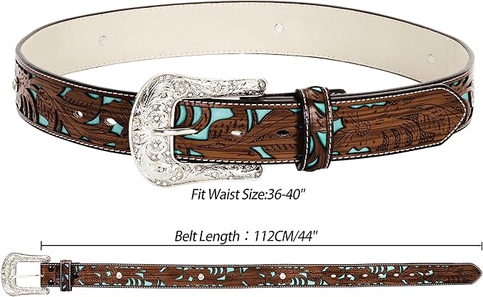 INOGIH Adjustable-Vintage-Western-Cowboy-Belt Women Men - Cowboy-Style Engraved-Buckle Belt for Jeans Pants Dresses