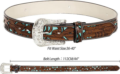 INOGIH Adjustable-Vintage-Western-Cowboy-Belt Women Men - Cowboy-Style Engraved-Buckle Belt for Jeans Pants Dresses