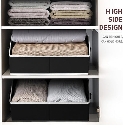 Homsorout Closet Baskets for Shelves Trapezoid - Decorative Storage Baskets with Handle, Closet Bins for Organization, Shelf Storage Bins for Clothes, Books, Home, Office, 8 Pack, Black