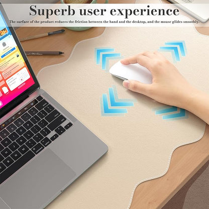 iCasso Leather Mouse Pad,Extra Large Desk Pad,Cute Scalloped Computer Mat for Desktop,Non-Slip Nail Mats with Stitched Edges,Waterproof PU Desk Protector Pad for Office Home Dorm