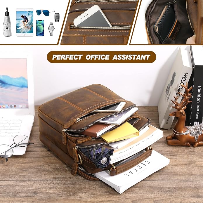 Jack&Chris Leather Messenger Bag for Men, Man Purse Crossbody Bags for Work Business