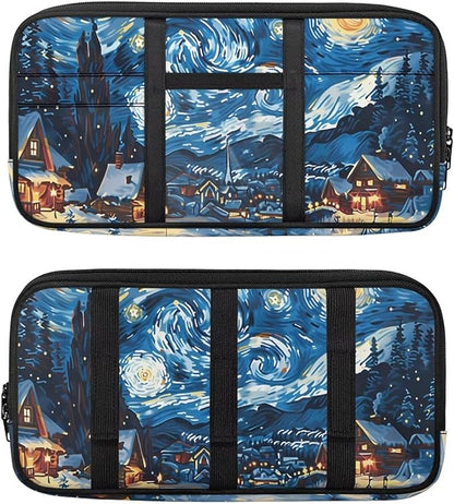Town Print Car Sun Visor Storage Bag Pocket Organizer Car Storage Pouch Holder with Multi-Pocket Net Zipper Auto Interior Accessories