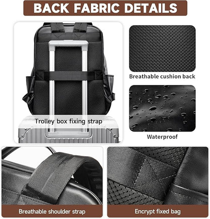 Leather Backpack For Men Fit 15" Laptop Waterproof Vintage Black Work Travel Flip Design Small Pu Backpack For Men Women Casual