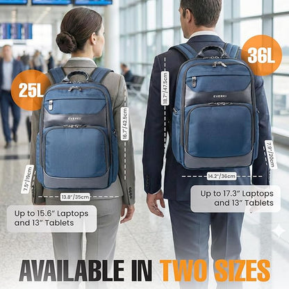 EVERKI Onyx 36L Business Laptop Backpack – Professional Travel Backpack for Men & Women, Laptop Bag with Premium Leather Ballistic & Nylon, Office & Flight Approved, Fits Laptops up to 17.3” - Navy