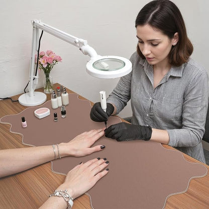 iCasso Leather Desk Pad,Extra Large Mouse Pad for Laptop,Waterproof PU Nail Table Mat,Cute Scalloped Keyboard Mats for Women Girl,Non-Slip Desk Cover Mat for Office Home School