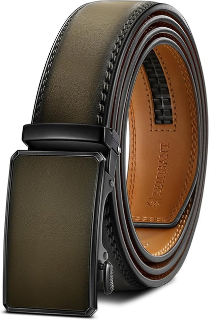 KEMISANT Men Belt Ratchet Click Belt Genuine Leather Adjustable For Men Golf Dress Casual Jeans 1 3/8-Cut For Fit