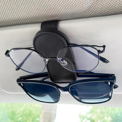 KIWEN Sunglasses Holder for Car Visor, Magnetic Leather Sunglass Eyeglass Hanger Clip for Car Sun Visor Accessories (1, Black)