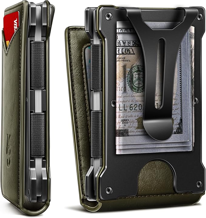 KEMISANT Men Wallet- Slim Wallet Money Clip For Gift Men in Front Pocket 12Cards-Metal Case with Magnetic Flip