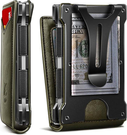 KEMISANT Men Wallet- Slim Wallet Money Clip For Gift Men in Front Pocket 12Cards-Metal Case with Magnetic Flip