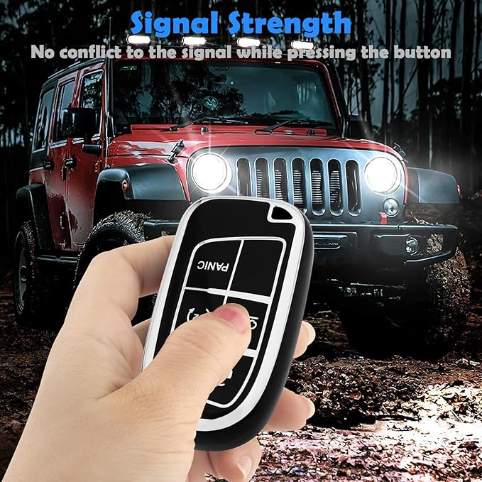 XIYANG TRADE for Jeep Key Fob Cover with Keychain,Soft TPU Key Case Shell Full Protection for Grand Cherokee Renegade Chrysler 200 300 Dodge RAM Durango Challenger Journey Dart Fiat Smart Key (Black)