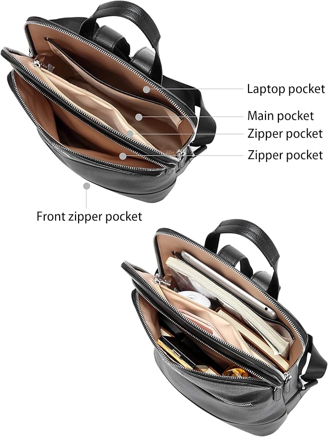 BOSTANTEN Leather Laptop Backpack for Women 15.6 inch Computer Bag Travel Work Daypack Large Size Bag