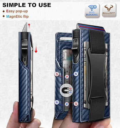 BULLIANT Men Wallet Gift Boxed,Slim Front Pocket Wallet Money Clip Card Holder 3.8"x2.7",Pop-up Access