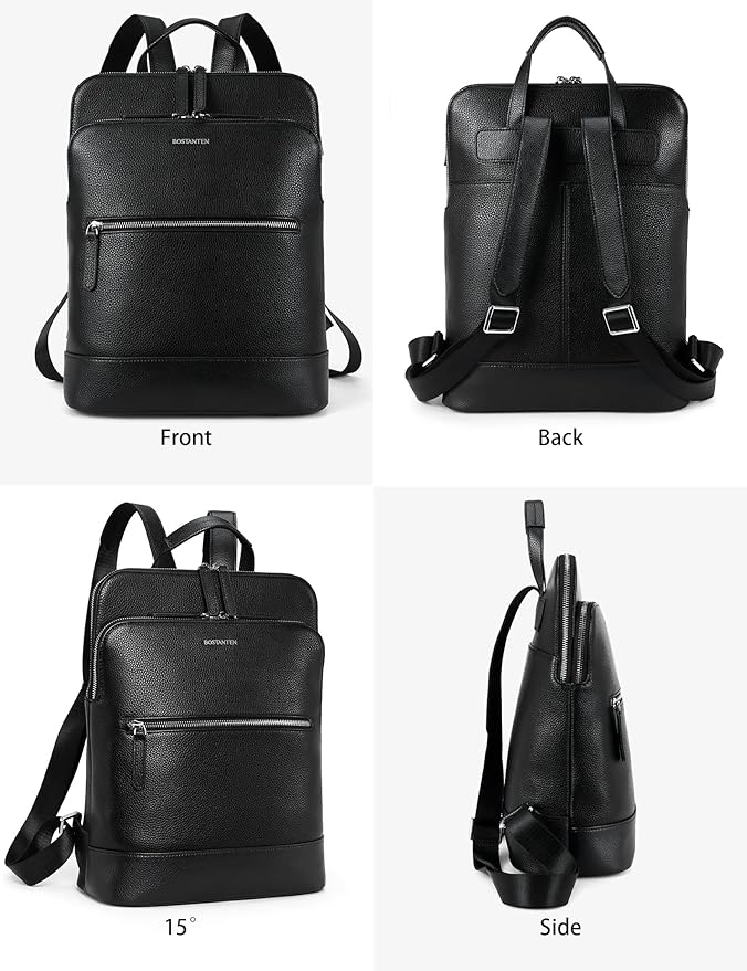 BOSTANTEN Leather Laptop Backpack for Women 15.6 inch Computer Bag Travel Work Daypack Large Size Bag