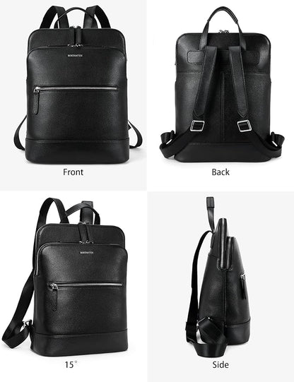 BOSTANTEN Leather Laptop Backpack for Women 15.6 inch Computer Bag Travel Work Daypack Large Size Bag