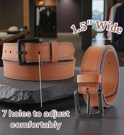 F&L CLASSIC Men's Full Grain Leather Belt Handmade, 1.5 Inch Wide Jeans Dress Belt, Gift Box, USA