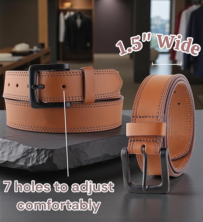 F&L CLASSIC Men's Full Grain Leather Belt Handmade, 1.5 Inch Wide Jeans Dress Belt, Gift Box, USA