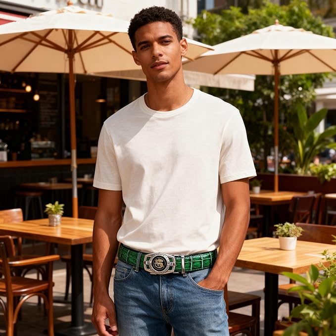 Barry.Wang Mens Belts Leather Ratchet Automatic Buckle Slide Click 1 3/8" Designer Dress Fashion Classic Casual Work Business