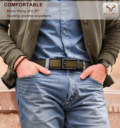 BULLIANT Men Ratchet Belt 2 Pack, Click Sliding Leather Belt Adjustable for Gift Men Dress Casual Jeans 1 3/8,Cut for Fit