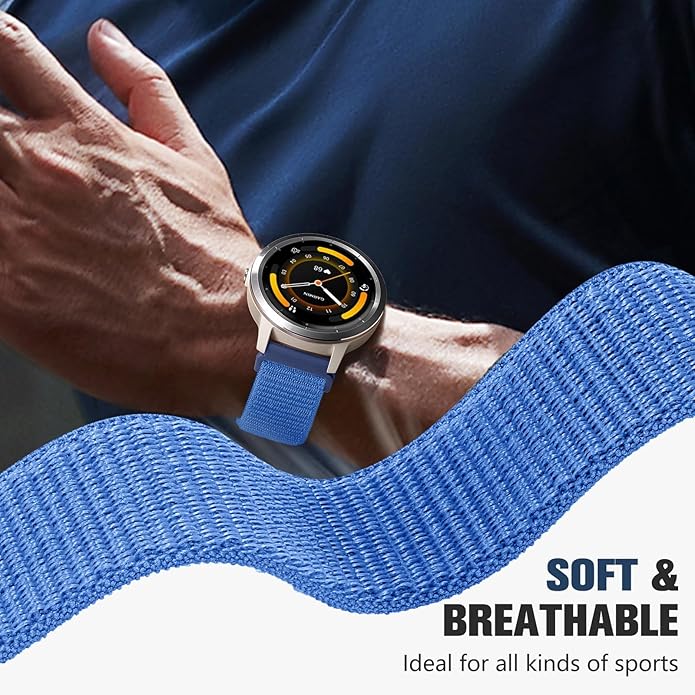 18mm 20mm 22mm Hook and Loop Watch Band Compatible with Garmin Vivoactive 5/ Vivoactive 6/ Vivoactive 3, Soft Nylon Breathable Sport Strap for Venu 2S/ Venu3S/ Forerunner 265s,Venu 3/ Venu 2 Men Women