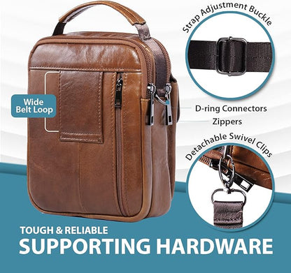 hengwin Genuine Leather Phone Pouch for Belt, Cell Phone Holster with Belt Loop, Crossbody Purse Shoulder Bag Fanny Pack