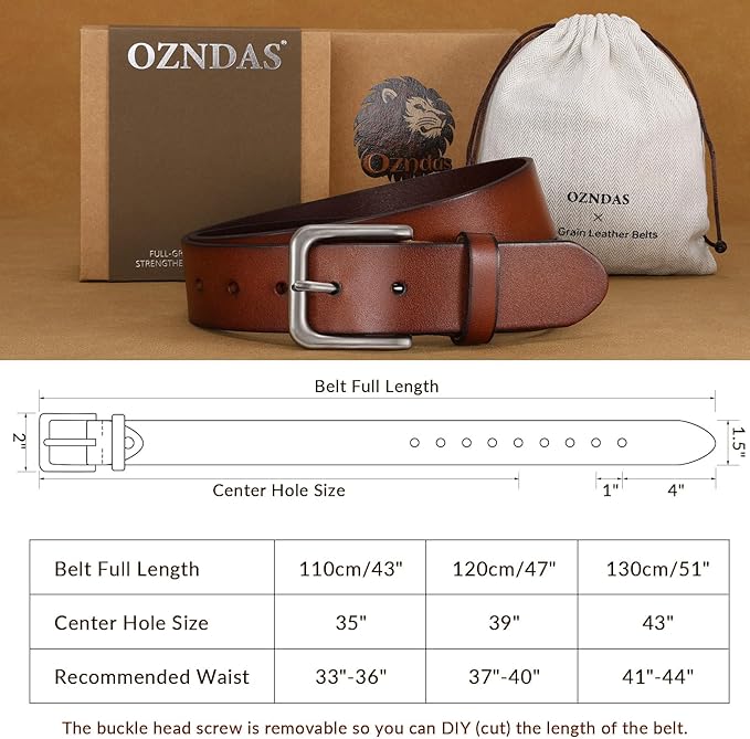 Men's Leather Belt Full Grain Leather Belts for Men Handmade Real Solid Top-Grain Leather Heavy-Duty Work Belt Gifts