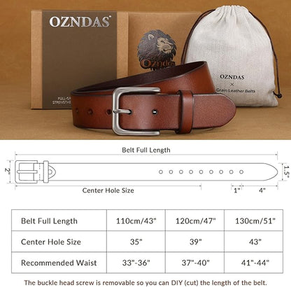 Men's Leather Belt Full Grain Leather Belts for Men Handmade Real Solid Top-Grain Leather Heavy-Duty Work Belt Gifts