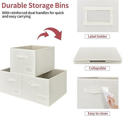 GRANNY SAYS Cloth Storage Bin with Label Holder, Closet Organizers and Storage Shelves, Sweater Storage Boxes for Closet Room, Storage Baskets for Organizing, Pearl White, Large, 3-Pack