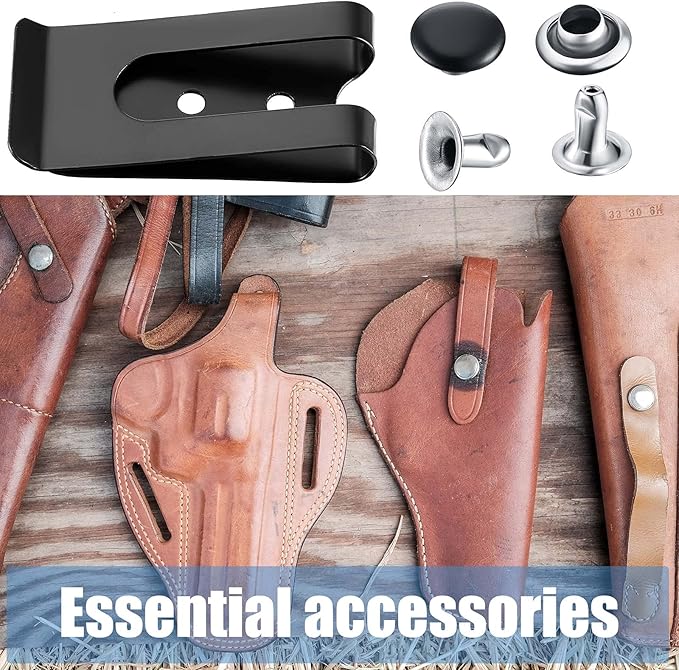 Frienda 10 Pcs Metal Belt Clip Buckle Spring Hook Belt Clip with 10 Pairs Rivets for Bag Leather DIY(Black)
