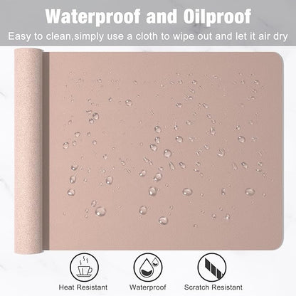 Hsurbtra Desk Pad, 35.5" x 17" PU Leather Desk Mat, XXL Extended Mouse Pad, Waterproof Desktop Blotter Protector, Non-Slip Ultra Thin Large Laptop Keyboard Writing Mat for Office Home, Beige Apricot