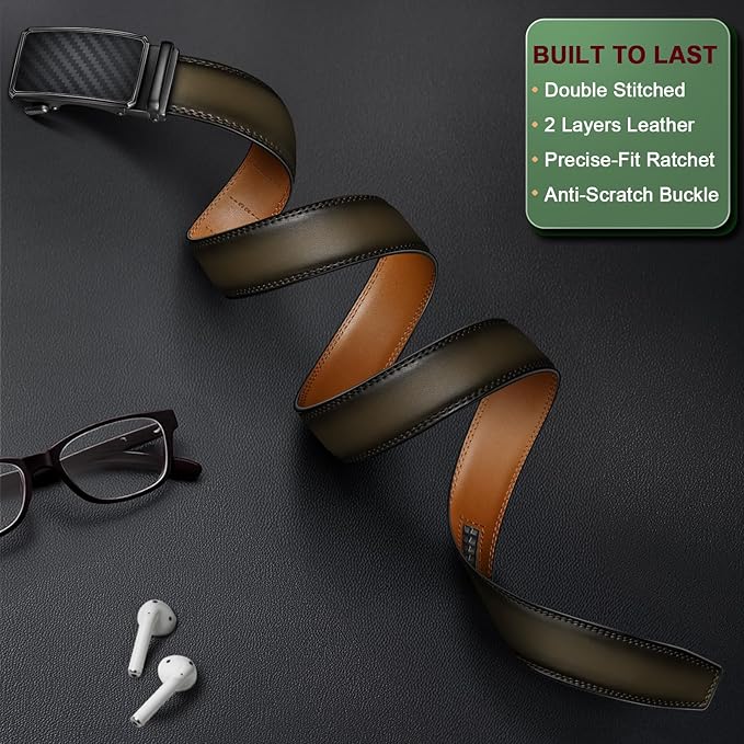 KEMISANT Men Belt Ratchet Click Belt Genuine Leather Adjustable For Men Golf Dress Casual Jeans 1 3/8-Cut For Fit