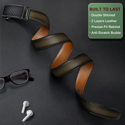 KEMISANT Men Belt Ratchet Click Belt Genuine Leather Adjustable For Men Golf Dress Casual Jeans 1 3/8-Cut For Fit