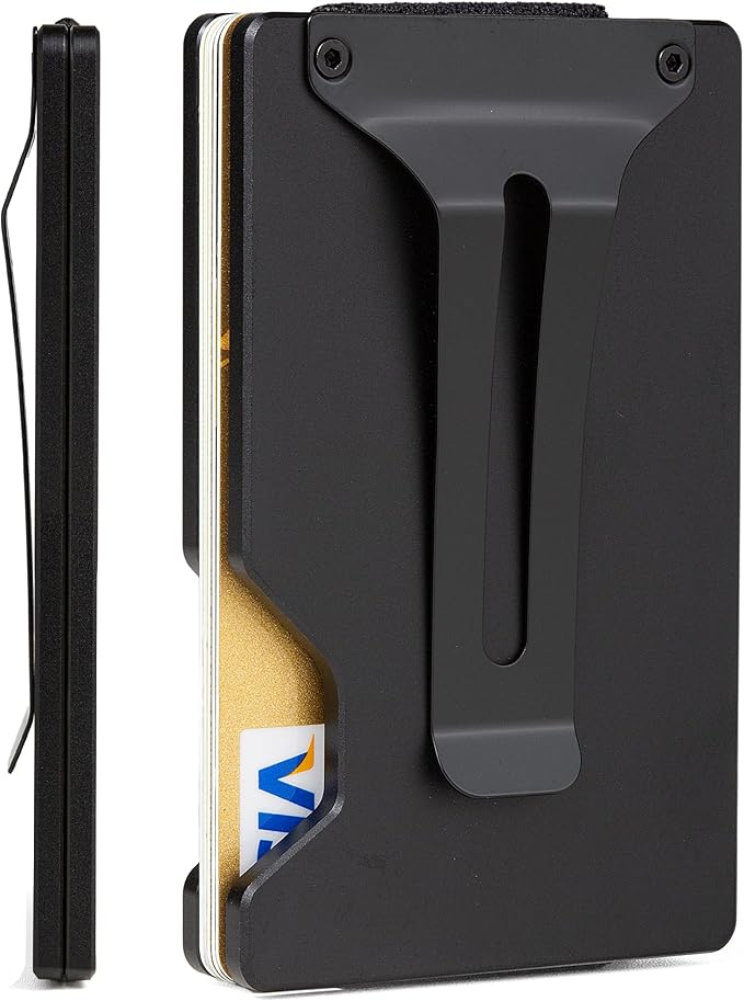 Slim Wallet for Men,RFID Blocking Minimalist Metal Wallet, Money Clip/Cash Holder, Front Pocket Aluminum Credit Card Holder, Ideal Gift for Men,Wood American USA Flag