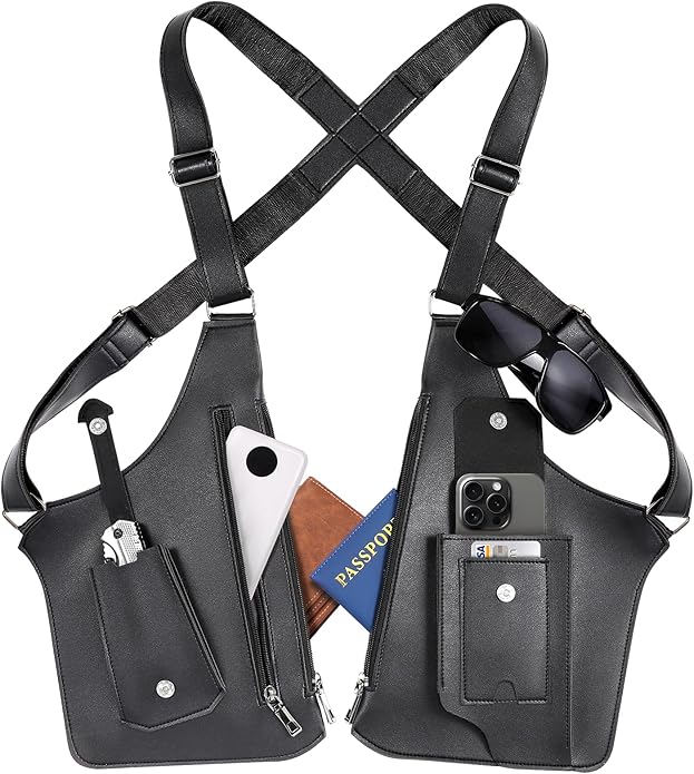Large Double Shoulder Armpit Bag for Men 2026 Upgraded Anti-Theft Underarm Holster Bag Vintage PU Leather Concealed Crossbody Wallet Phone Pouch for Travel Outdoor Cycling Work