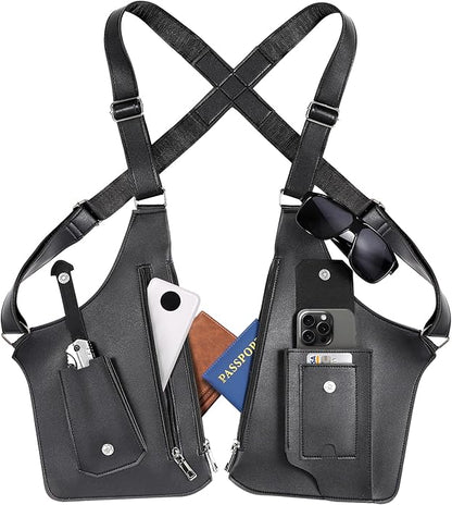 Large Double Shoulder Armpit Bag for Men 2026 Upgraded Anti-Theft Underarm Holster Bag Vintage PU Leather Concealed Crossbody Wallet Phone Pouch for Travel Outdoor Cycling Work