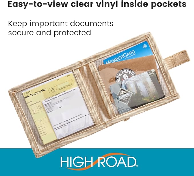 High Road Car Registration and Insurance Card Holder for Sun Visor, Glove Box or Console with 2 Clear Hidden Car Document Pockets and Front Card Pocket